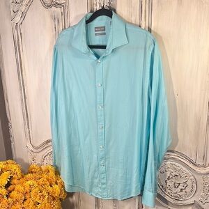 Michael Kors Slim Fit Stretch Light Aqua Long Sleeves Button-Up Shirt